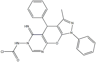 6-Chlorocarbonylamino-1,4,5,6-tetrahydro-5-imino-3-methyl-1,4-diphenylpyrazolo[4',3':5,6]pyrano[2,3-d]pyrimidine 구조식 이미지