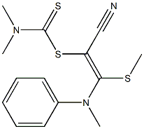 Dimethyldithiocarbamic acid [1-cyano-2-(N-methylanilino)-2-methylthiovinyl] ester 구조식 이미지