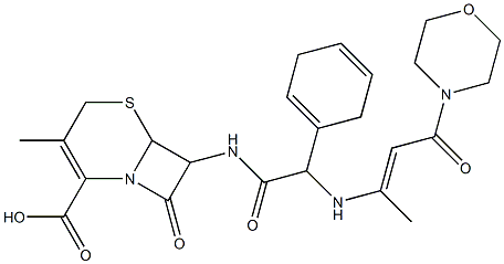 3-Methyl-7-[2-(1-methyl-3-morpholino-3-oxo-1-propenylamino)-2-(1,4-cyclohexadienyl)acetylamino]-8-oxo-5-thia-1-azabicyclo[4.2.0]oct-2-ene-2-carboxylic acid Structure