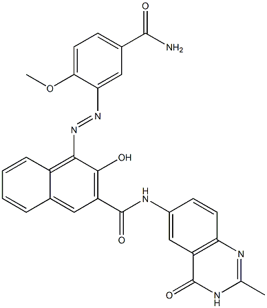 1-[(2-Methoxy-5-carbamoylphenyl)azo]-N-[(2-methyl-3,4-dihydro-4-oxoquinazolin)-6-yl]-2-hydroxynaphthalene-3-carboxamide Structure