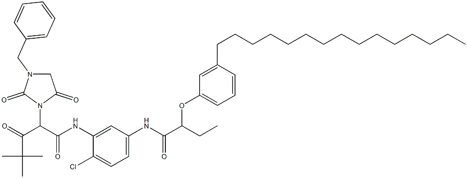 2-[2-(3-Benzyl-2,5-dioxoimidazolidin-1-yl)-2-tert-butylcarbonylacetylamino]-4-[2-(m-pentadecylphenoxy)butanoylamino]-1-chlorobenzene 구조식 이미지