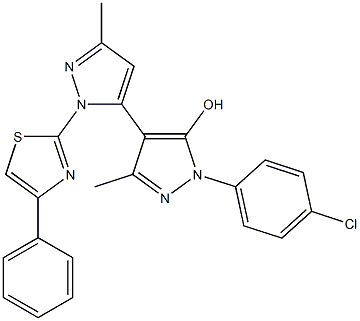 1-(4-Chlorophenyl)-1'-(4-phenyl-2-thiazolyl)-3,3'-dimethyl-5-hydroxy-4,5'-bi[1H-pyrazole] Structure