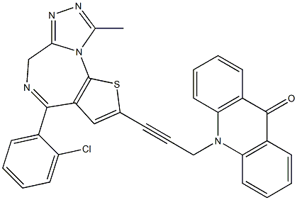 4-(2-Chlorophenyl)-9-methyl-2-[3-[(9,10-dihydro-9-oxoacridin)-10-yl]-1-propynyl]-6H-thieno[3,2-f][1,2,4]triazolo[4,3-a][1,4]diazepine 구조식 이미지