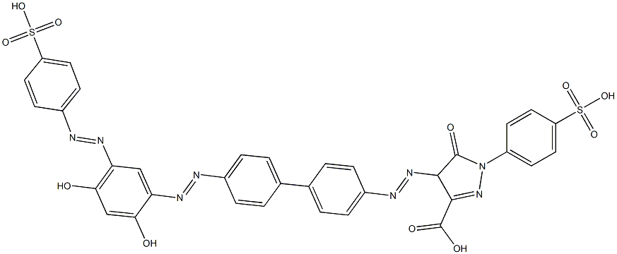 4-[[4'-[[2,4-Dihydroxy-5-[(4-sulfophenyl)azo]phenyl]azo][1,1'-biphenyl]-4-yl]azo]-4,5-dihydro-5-oxo-1-(4-sulfophenyl)-1H-pyrazole-3-carboxylic acid Structure