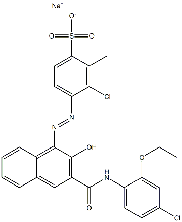 3-Chloro-2-methyl-4-[[3-[[(4-chloro-2-ethoxyphenyl)amino]carbonyl]-2-hydroxy-1-naphtyl]azo]benzenesulfonic acid sodium salt 구조식 이미지