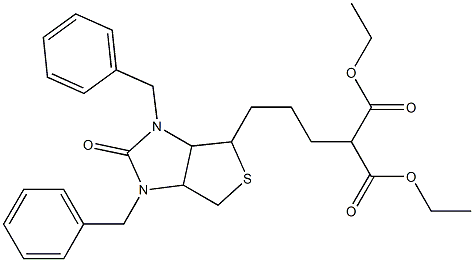 4-(2,4-Dibenzyl-3-oxo-7-thia-2,4-diazabicyclo[3.3.0]octan-6-yl)-1,1-butanedicarboxylic acid diethyl ester 구조식 이미지