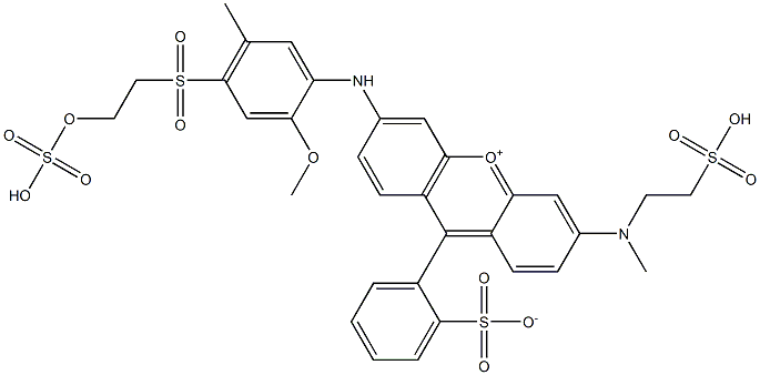 3-[[2-Methoxy-5-methyl-4-[[2-(sulfooxy)ethyl]sulfonyl]phenyl]amino]-6-[methyl(2-sulfoethyl)amino]-9-(2-sulfonatophenyl)xanthylium 구조식 이미지