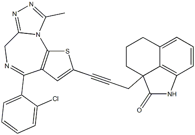 4-(2-Chlorophenyl)-9-methyl-2-[3-[(1,2,2a,3,4,5-hexahydro-2-oxobenz[cd]indol)-2a-yl]-1-propynyl]-6H-thieno[3,2-f][1,2,4]triazolo[4,3-a][1,4]diazepine 구조식 이미지