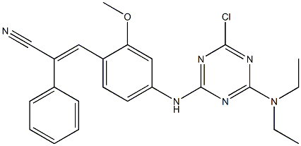 2-Phenyl-3-[2-methoxy-4-(6-diethylamino-4-chloro-1,3,5-triazin-2-ylamino)phenyl]acrylonitrile 구조식 이미지