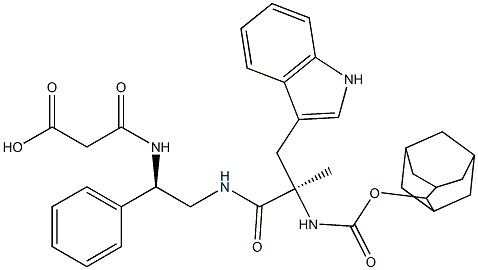 3-[[(1R)-2-[[(2R)-2-(Adamantan-2-yloxycarbonylamino)-3-(1H-indol-3-yl)-2-methylpropanoyl]amino]-1-phenylethyl]amino]-3-oxopropionic acid 구조식 이미지