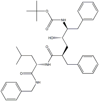 (2S)-N-Benzyl-2-[[(2R,4S,5S)-2-benzyl-5-[(tert-butyloxycarbonyl)amino]-4-hydroxy-6-phenylhexanoyl]amino]-4-methylvaleramide 구조식 이미지