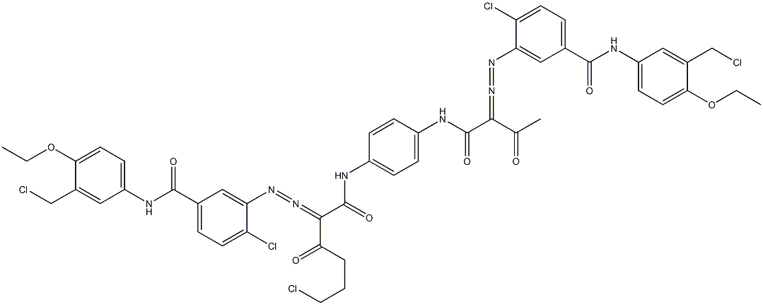 3,3'-[2-(2-Chloroethyl)-1,4-phenylenebis[iminocarbonyl(acetylmethylene)azo]]bis[N-[3-(chloromethyl)-4-ethoxyphenyl]-4-chlorobenzamide] 구조식 이미지