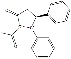 (5S)-2-Acetyl-5-(phenyl)-1-phenyl-3-oxo-2,3,4,5-tetrahydrothiophen-1-ium-2-ide Structure