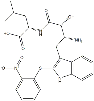 N-[(2R,3R)-3-Amino-2-hydroxy-4-[2-[(2-nitrophenyl)thio]-1H-indol-3-yl]butyryl]-L-leucine Structure