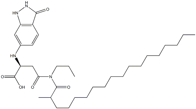 (2S)-3-[2-Methyl-1-oxopropyl(octadecyl)aminocarbonyl]-2-[(2,3-dihydro-3-oxo-1H-indazol)-6-ylamino]propionic acid 구조식 이미지