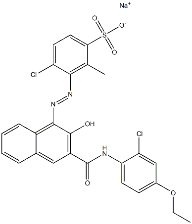 4-Chloro-2-methyl-3-[[3-[[(2-chloro-4-ethoxyphenyl)amino]carbonyl]-2-hydroxy-1-naphtyl]azo]benzenesulfonic acid sodium salt 구조식 이미지