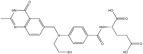 (2S)-2-[4-[N-[(3,4-Dihydro-2-methyl-4-oxoquinazolin)-6-ylmethyl]-N-(2-mercaptoethyl)amino]benzoylamino]glutaric acid 구조식 이미지