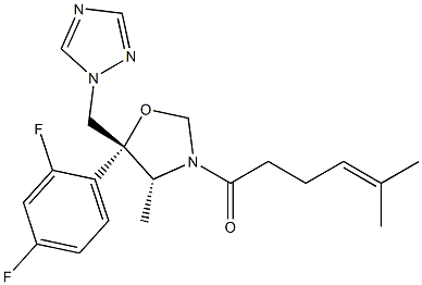 (4R,5R)-5-(2,4-Difluorophenyl)-4-methyl-3-(5-methyl-4-hexenoyl)-5-[(1H-1,2,4-triazol-1-yl)methyl]oxazolidine 구조식 이미지