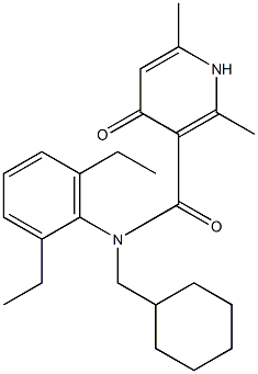 1-Cyclohexylmethyl-1,4-dihydro-2,6-dimethyl-N-(2,6-diethylphenyl)-4-oxopyridine-3-carboxamide 구조식 이미지