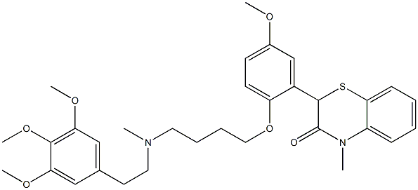 2-[2-[4-[N-[2-(3,4,5-Trimethoxyphenyl)ethyl]methylamino]butoxy]-5-methoxyphenyl]-4-methyl-4H-1,4-benzothiazin-3(2H)-one 구조식 이미지