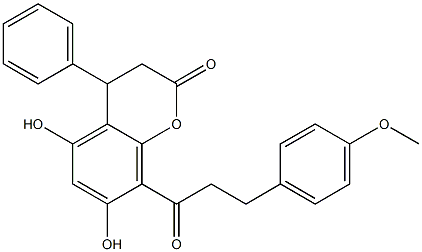 3,4-Dihydro-5,7-dihydroxy-4-phenyl-8-[3-(4-methoxyphenyl)-1-oxopropyl]-2H-1-benzopyran-2-one Structure