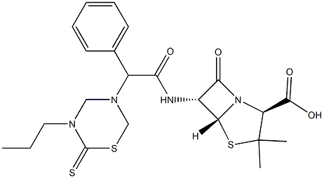 6-[2-Phenyl-2-[(3-propyl-2-thioxo-3,4,5,6-tetrahydro-2H-1,3,5-thiadiazin)-5-yl]acetylamino]penicillanic acid 구조식 이미지