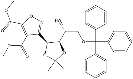 3-[(1S,2R,3R)-3-Hydroxy-1,2-(isopropylidenedioxy)-4-trityloxybutyl]isoxazole-4,5-dicarboxylic acid dimethyl ester 구조식 이미지