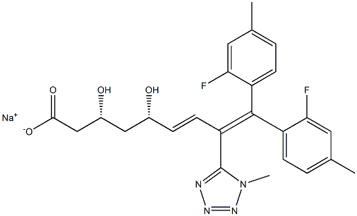 (3R,5S,6E)-9,9-Bis(2-fluoro-4-methylphenyl)-3,5-dihydroxy-8-(1-methyl-1H-tetrazol-5-yl)-6,8-nonadienoic acid sodium salt 구조식 이미지