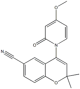 2,2-Dimethyl-6-cyano-4-[(4-methoxy-1,2-dihydro-2-oxopyridin)-1-yl]-2H-1-benzopyran 구조식 이미지