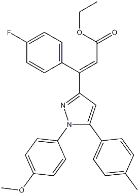 (E)-3-(4-Fluorophenyl)-3-[[1-(4-methoxyphenyl)-5-(4-methylphenyl)-1H-pyrazol]-3-yl]propenoic acid ethyl ester 구조식 이미지