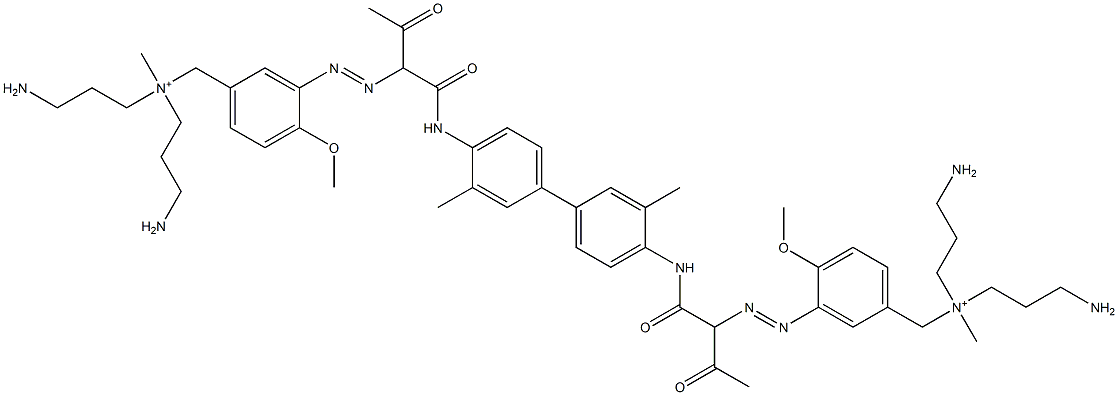 3,3'-[(3,3'-Dimethyl[1,1'-biphenyl]-4,4'-diyl)bis[imino(1-acetyl-2-oxo-2,1-ethanediyl)azo]]bis[N,N-bis(3-aminopropyl)-4-methoxy-N-methylbenzenemethanaminium] 구조식 이미지