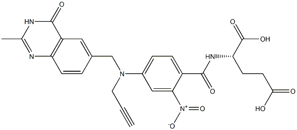 (2S)-2-[2-Nitro-4-[N-[(3,4-dihydro-2-methyl-4-oxoquinazolin)-6-ylmethyl]-N-(2-propynyl)amino]benzoylamino]glutaric acid 구조식 이미지