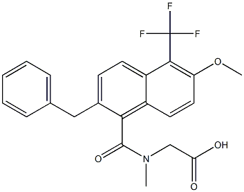 [N-[[2-Benzyl-6-methoxy-5-trifluoromethyl-1-naphthalenyl]carbonyl]-N-methylamino]acetic acid 구조식 이미지