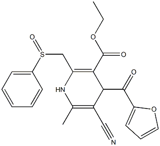 5-Cyano-1,4-dihydro-6-methyl-2-[phenylsulfinylmethyl]-4-(2-furanylcarbonyl)pyridine-3-carboxylic acid ethyl ester Structure