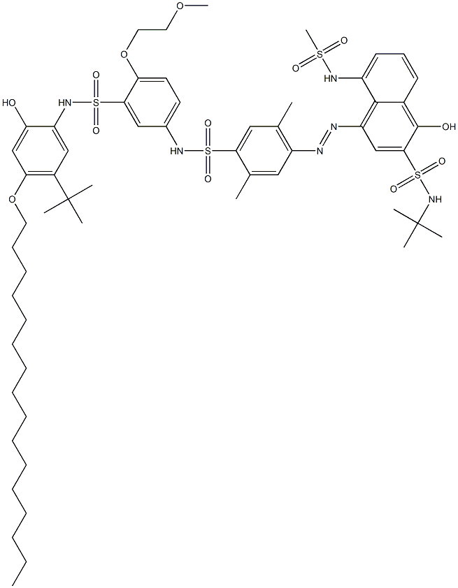 N-[3-[(5-tert-Butyl-4-hexadecyloxy-2-hydroxyphenyl)aminosulfonyl]-4-(2-methoxyethoxy)phenyl]-2,5-dimethyl-4-[3-(tert-butylaminosulfonyl)-4-hydroxy-8-methylsulfonylamino-1-naphtylazo]benzenesulfonamide Structure