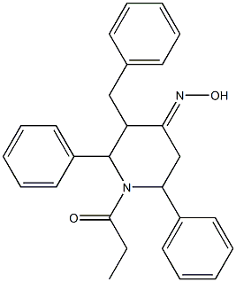 2,6-Diphenyl-3-benzyl-1-propionylpiperidin-4-one oxime Structure