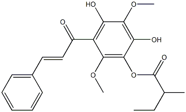 6-[(E)-3-Phenylacryloyl]-4-(2-methylbutyryloxy)-2,5-dimethoxybenzene-1,3-diol 구조식 이미지