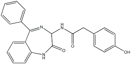 N-[(2,3-Dihydro-2-oxo-5-phenyl-1H-1,4-benzodiazepin)-3-yl]-(4-hydroxyphenyl)acetamide 구조식 이미지