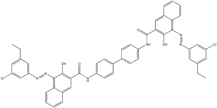 4,4'-Bis[1-[(3-chloro-5-ethylphenyl)azo]-2-hydroxy-3-naphthoylamino]biphenyl 구조식 이미지