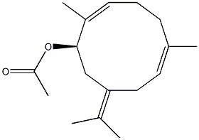 (1R,2E,6E)-2,6-Dimethyl-9-(1-methylethylidene)-2,6-cyclodecadien-1-ol acetate Structure