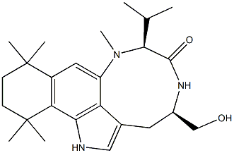 (4R,7S)-1,3,4,5,7,8,10,11,12,13-Decahydro-4-(hydroxymethyl)-8,10,10,13,13-pentamethyl-7-isopropyl-6H-benzo[g][1,4]diazonino[7,6,5-cd]indol-6-one Structure