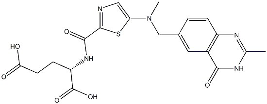 (2S)-2-[5-[N-Methyl-N-[[(3,4-dihydro-2-methyl-4-oxoquinazolin)-6-yl]methyl]amino]-2-thiazolylcarbonylamino]glutaric acid 구조식 이미지