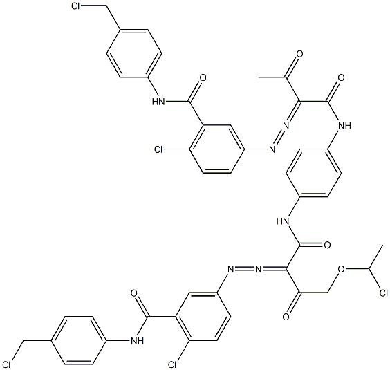 3,3'-[2-[(1-Chloroethyl)oxy]-1,4-phenylenebis[iminocarbonyl(acetylmethylene)azo]]bis[N-[4-(chloromethyl)phenyl]-6-chlorobenzamide] 구조식 이미지