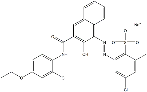 4-Chloro-2-methyl-6-[[3-[[(2-chloro-4-ethoxyphenyl)amino]carbonyl]-2-hydroxy-1-naphtyl]azo]benzenesulfonic acid sodium salt 구조식 이미지