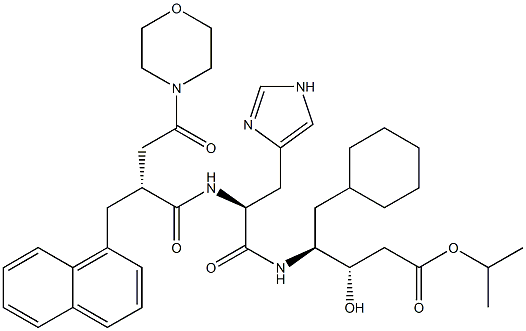 (3S,4S)-4-[N-[(2R)-3-(Morpholinocarbonyl)-2-[(naphthalen-1-yl)methyl]propionyl]-L-histidyl]amino-5-cyclohexyl-3-hydroxypentanoic acid isopropyl ester Structure