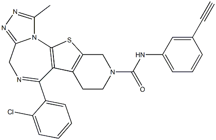 1-Methyl-6-(2-chlorophenyl)-9-[(3-ethynylphenyl)aminocarbonyl]-7,8,9,10-tetrahydro-4H-pyrido[4',3':4,5]thieno[3,2-f][1,2,4]triazolo[4,3-a][1,4]diazepine 구조식 이미지