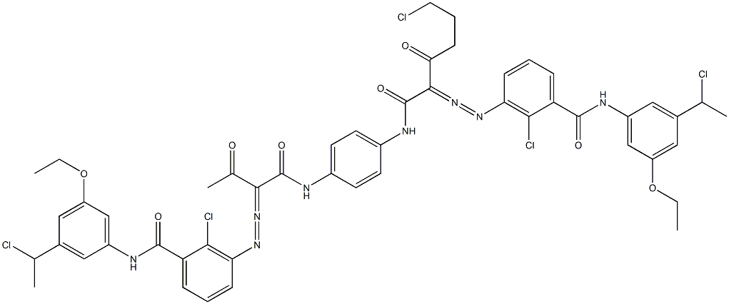 3,3'-[2-(2-Chloroethyl)-1,4-phenylenebis[iminocarbonyl(acetylmethylene)azo]]bis[N-[3-(1-chloroethyl)-5-ethoxyphenyl]-2-chlorobenzamide] Structure