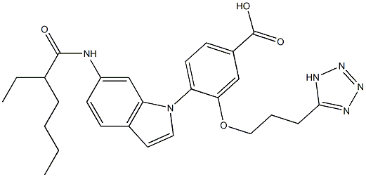 4-[6-(2-Ethylhexanoylamino)-1H-indol-1-yl]-3-[3-(1H-tetrazol-5-yl)propyloxy]benzoic acid 구조식 이미지