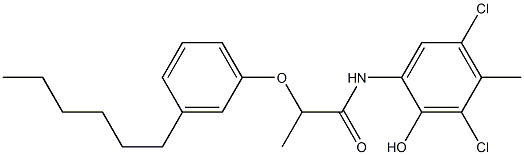 2-[2-(3-Hexylphenoxy)propanoylamino]-4,6-dichloro-5-methylphenol Structure