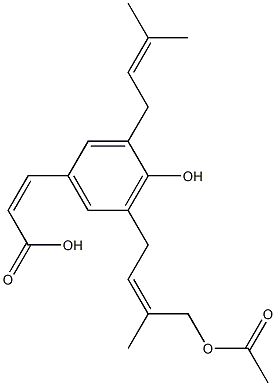 (Z)-3-[3-(3-Methyl-2-butenyl)-4-hydroxy-5-[(Z)-4-acetoxy-3-methyl-2-butenyl]phenyl]acrylic acid 구조식 이미지